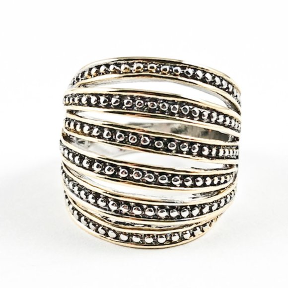 Beautiful Multi Row Micro Bead Open Two Tone Ring - Picture 1 of 3